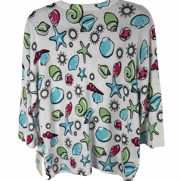 Women’s Breckenridge Seashell Cotton Cardigan colorful Medium Petite Beach - Picture 2 of 12